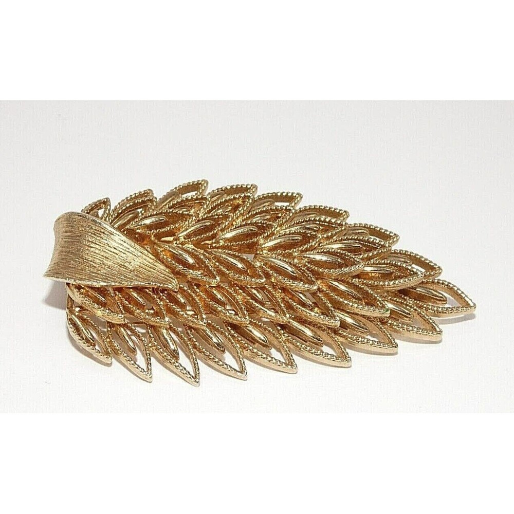Brooch Signed SA Samsan Brooch Pin Vintage Mid Century Peacock Feather Leaf